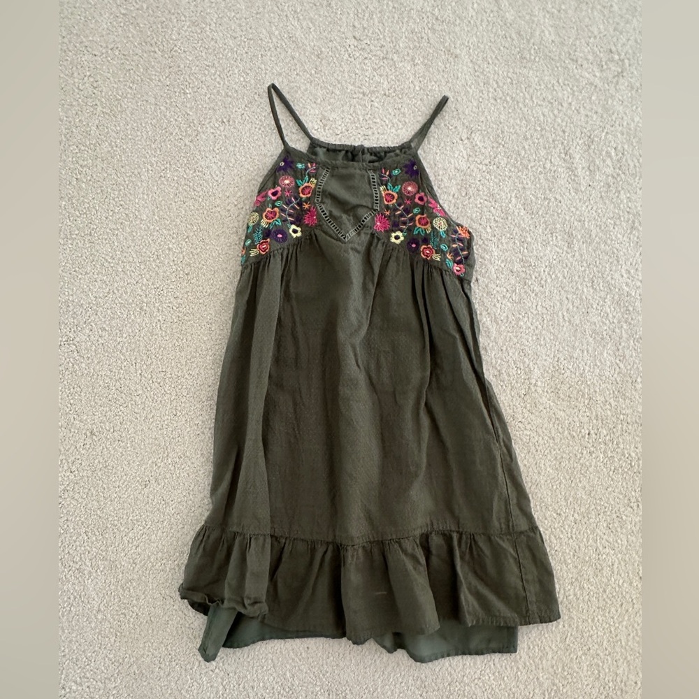 The Children's Place Olive Dress with Floral Embroidery